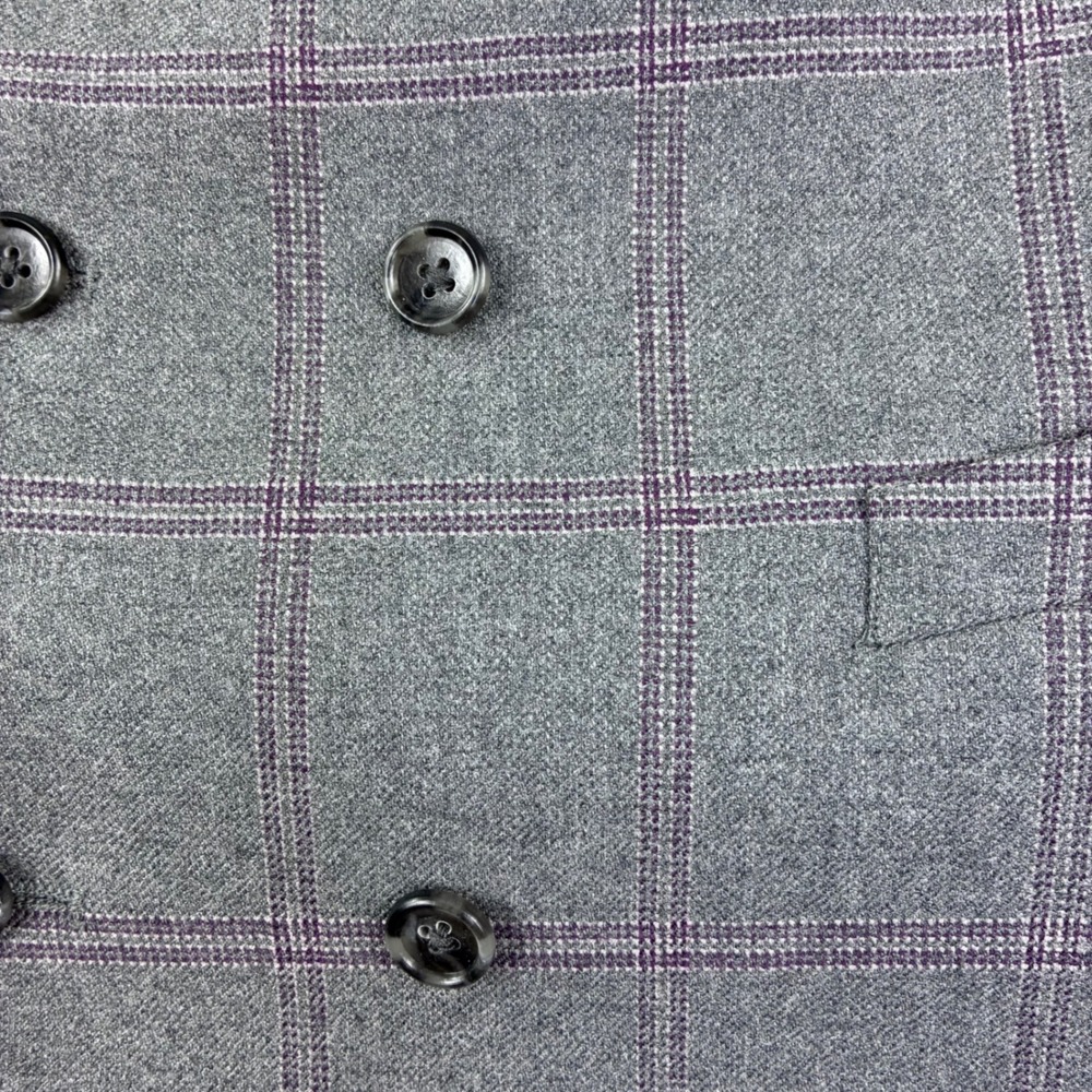 Paul Fredrick Vest Mens 42 Gray Windowpane Wool Double Breasted Shawl Lapel - Picture 6 of 10